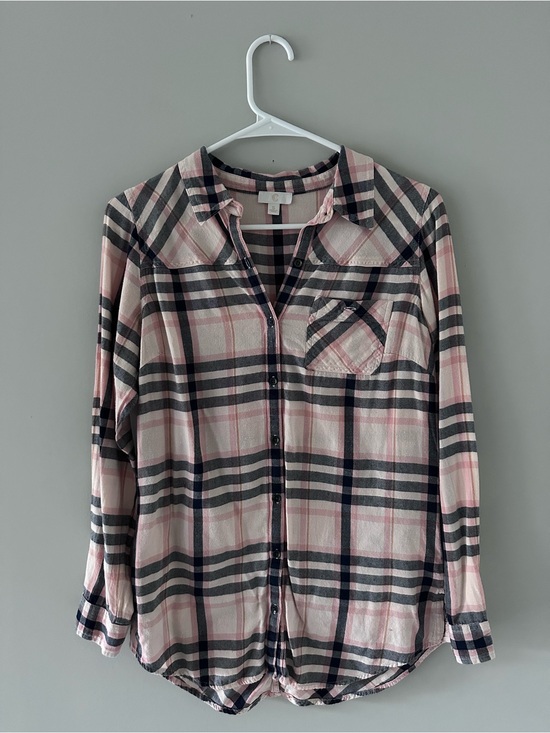 C Tops - Pink and Black Plaid Button-Down Shirt